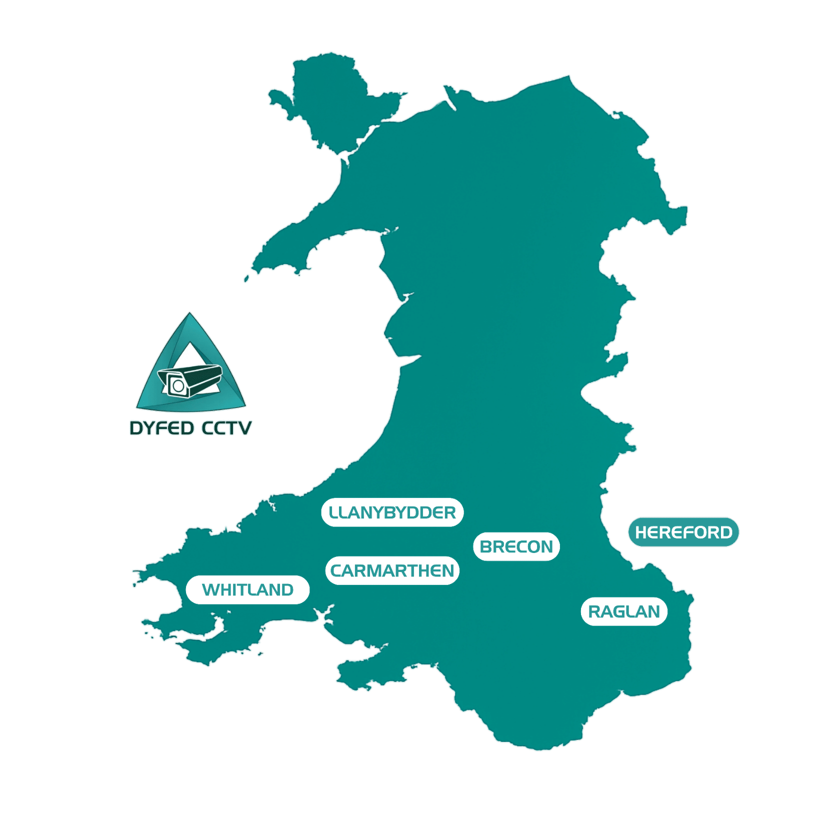 Map showing Dyfed CCTV livestock mart locations